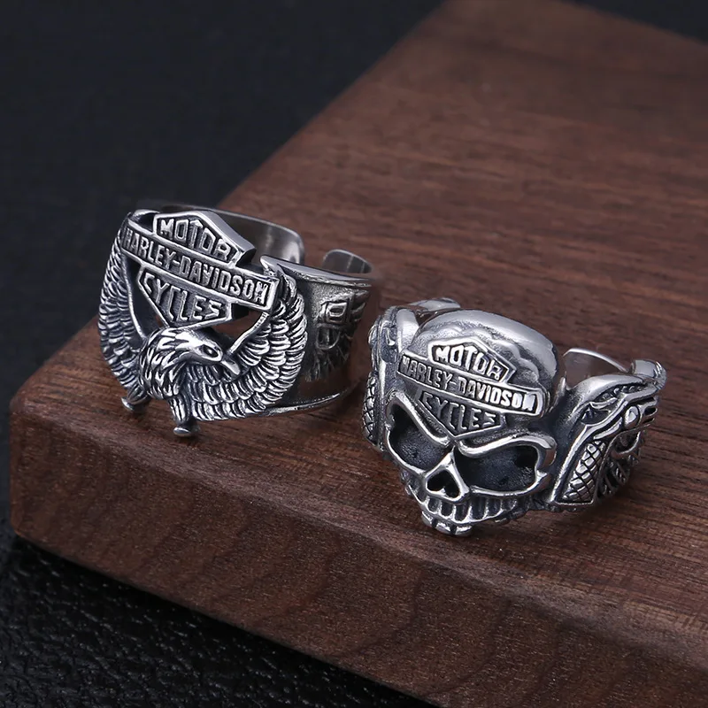 

S925 sterling silver European and American personalized letter Eagle Ring men's vintage Thai silver ring personality skull