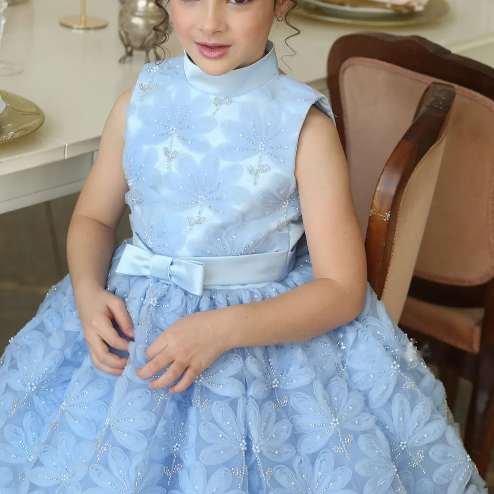 Jill Wish Luxury Pink Girl Dress Beading Flowers Dubai Kids Blue Princess Birthday Wedding Party First Communion Gown 2024 J130