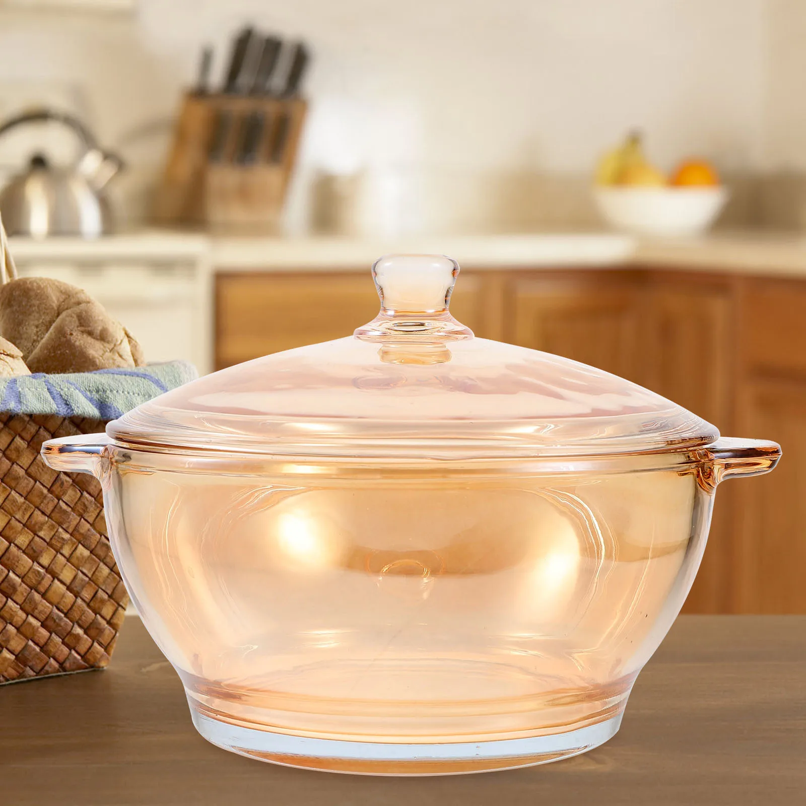 

1Pcs Double Handle Glass Pot Premium Heat-Resistant Microwave Oven Soup Bowl One Piece Molding Lead-Free Glass for Household Use