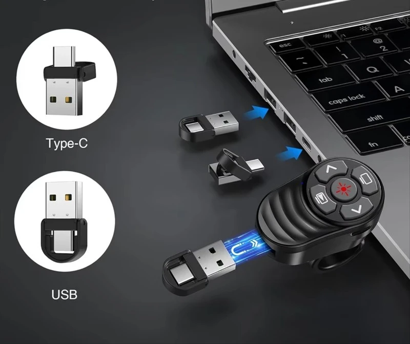 k05 Rechargeable USB Type-C Wireless Presentation Clicker Finger Ring PowerPoint Clicker with Light Pointer