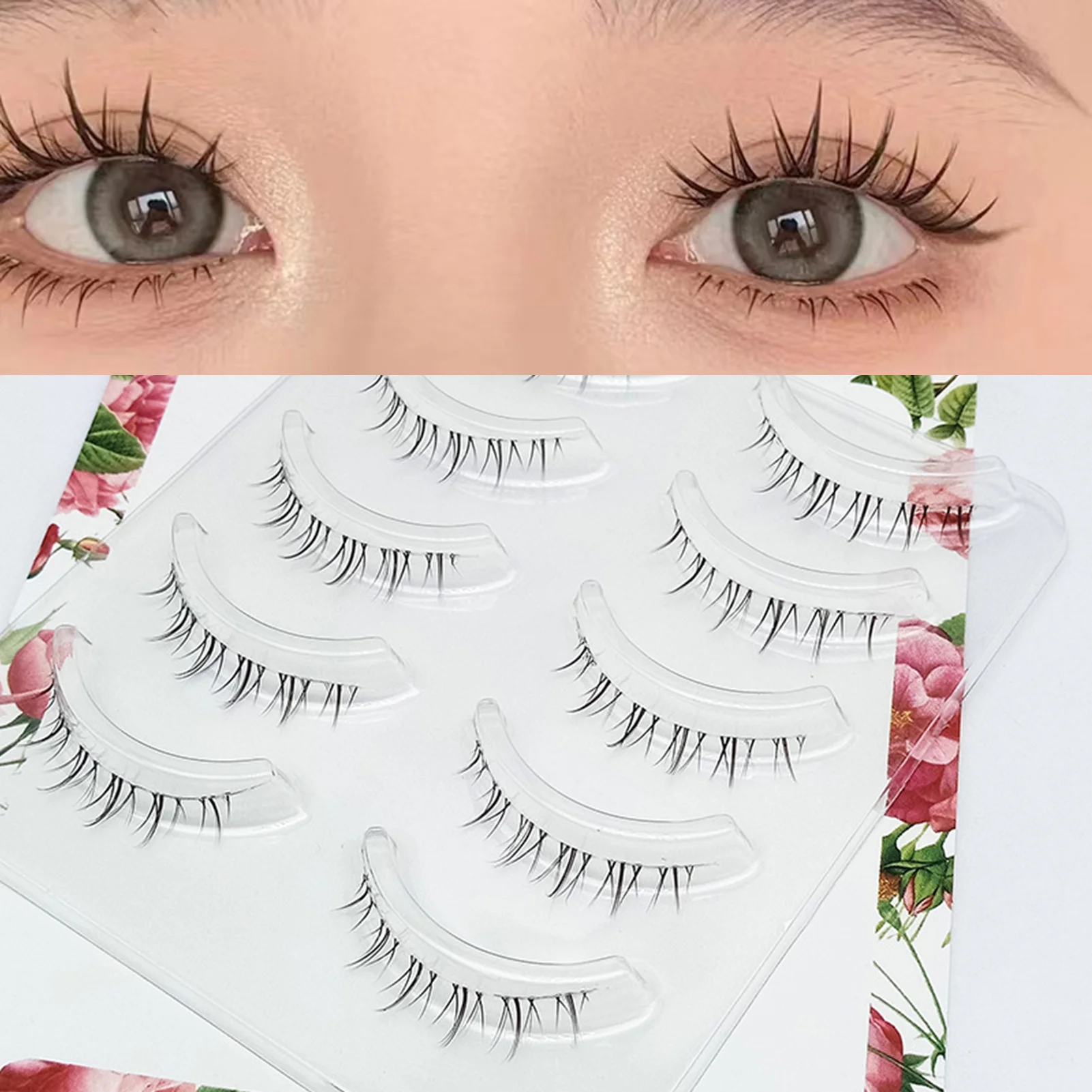 クリアで薄いソフトステムつけまつげストリップ 自然な見た目 ふわふわまつげ 毎日のまつげ 快適な透明バンド 目に見えない
