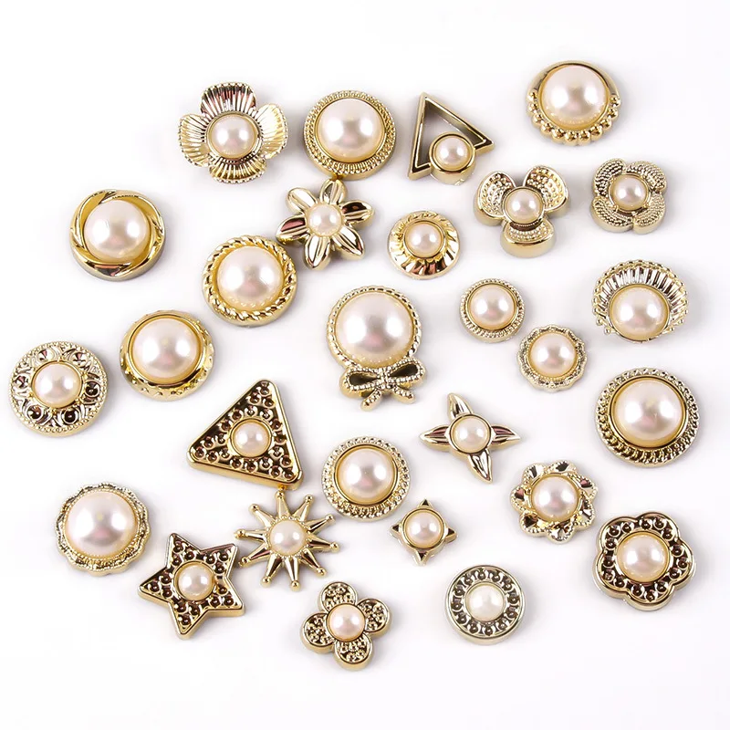 

Metal Brooch Buttons DIY Clothing Shirt Crafts Decorative Garment Pin Flowers Pearl Press Nail Buckle Accessorie 1000pc/lot