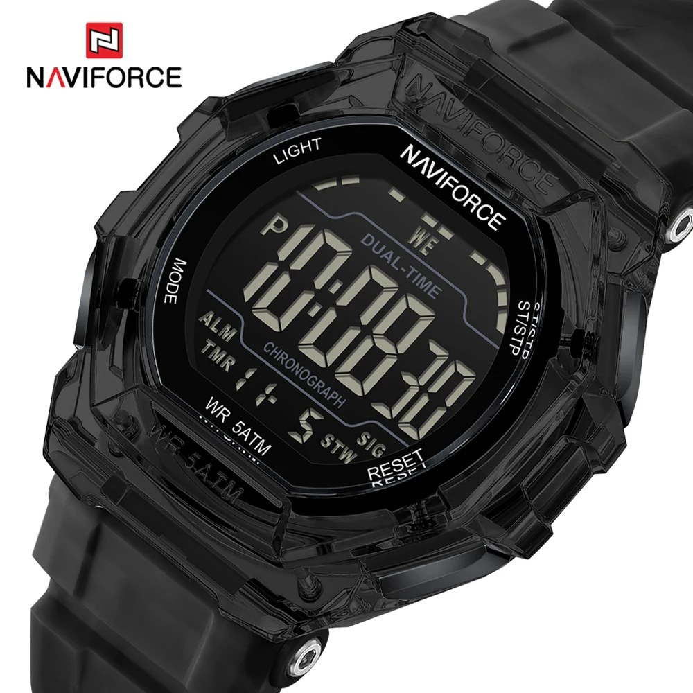 NAVIFORCE Multifunction Men LED Digital Watch Date Week Alarm Waterproof Outdoor Man Silicone Strap Electronic Watches