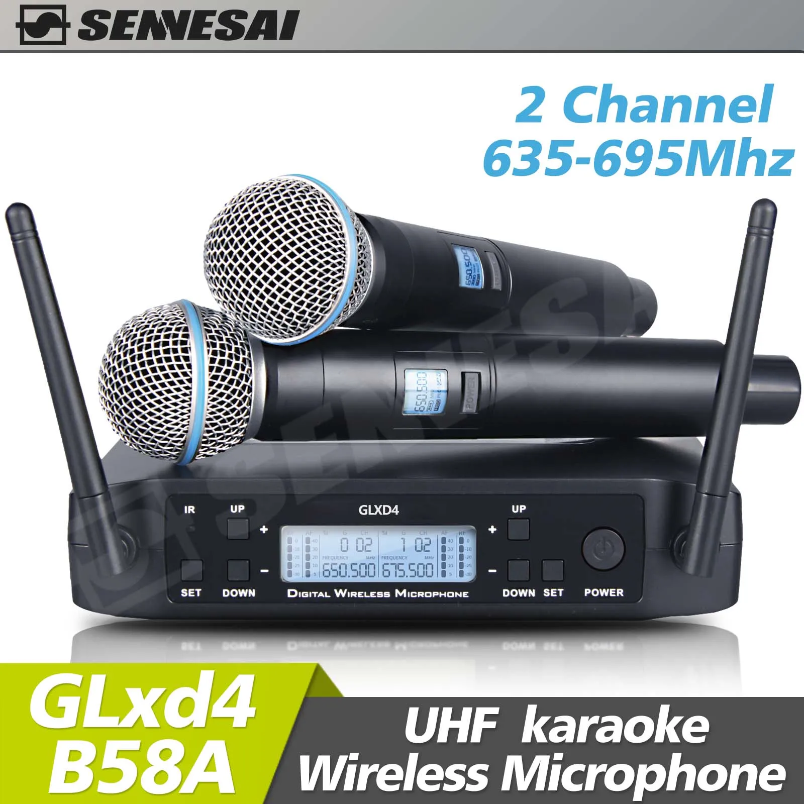 

High Quality！ GLXD4 Professional Dual Wireless Microphone 600-699MHz System Stage Performances UHF Dynamic 2 Channel 58 Handheld