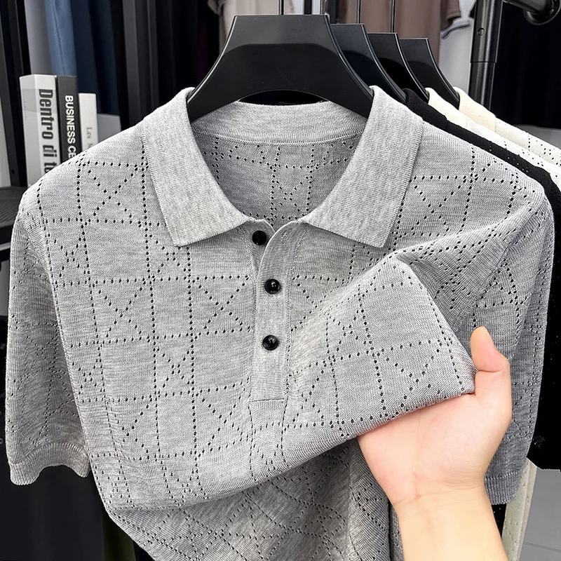 100%  Knit Short-Sleeve Polo Shirt Men, Summer Bestseller, Old Money Style, Casual Breathable Half-Sleeve T-Shirt For Men