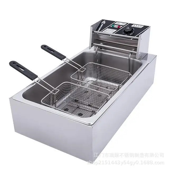 Stainless Steel Commercial Electric Deep Fryer Single Cylinder 12L French Fries Fried Dough Sticks Food Stall Fryer