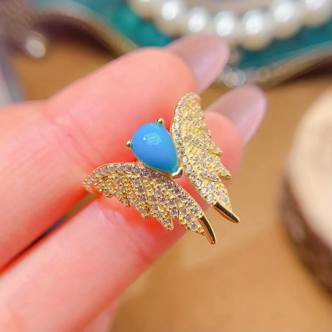 KJJEAXCMY Fine Jewelry Natural New Optimize Turquoise Women's Ring S925 Silver Electroplating Process Inlaid High Clarity