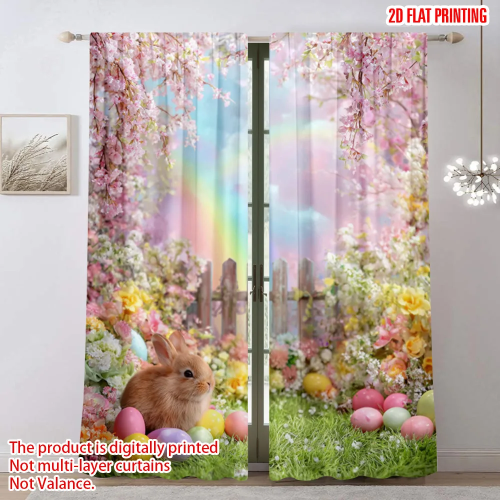 Spring Floral Cherry Blossom Curtains Photo Print Drapes Rainbow Style Wallpaper Window Treatment for Home Living Room Decor