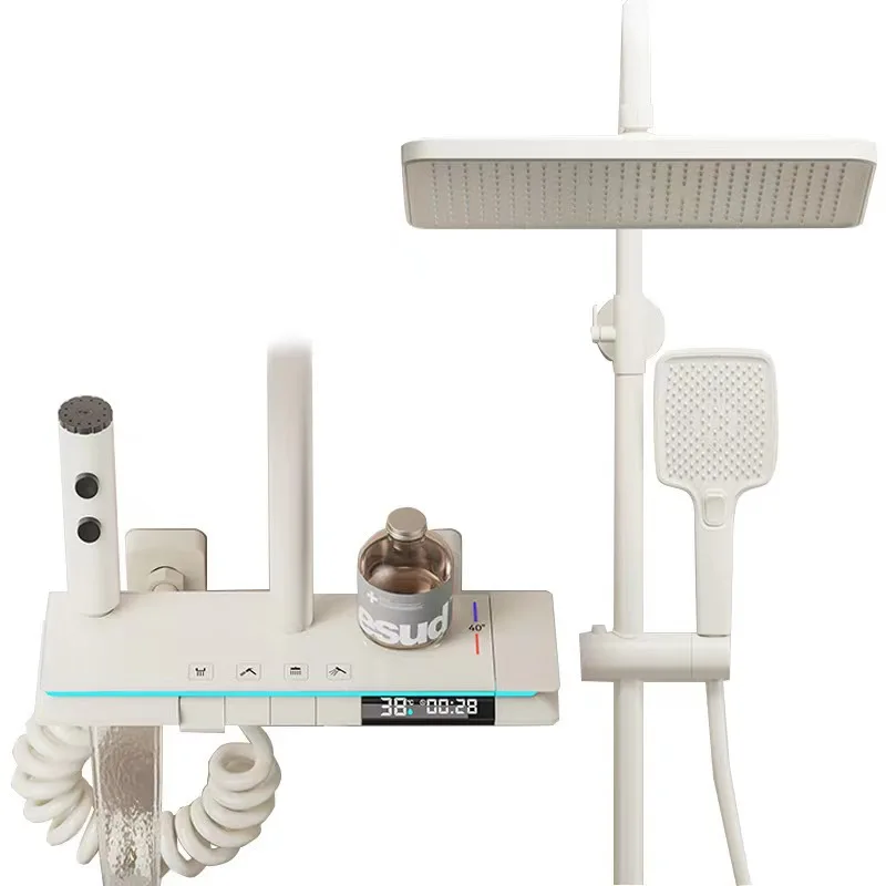 

Cream wind, white piano keys, constant temperature digital display, household bath shower set, pressurized nozzle.