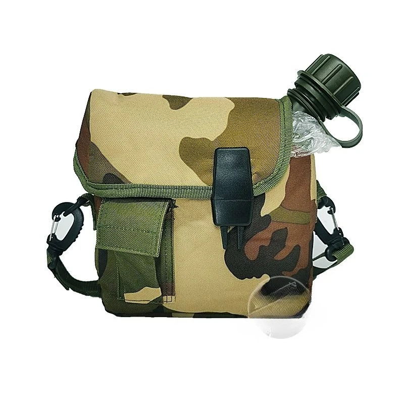 Tactical Square Camo Canteen - 1L Large Capacity PE Water Bottle with MOLLE Strap, Leakproof for Hiking & Military Training