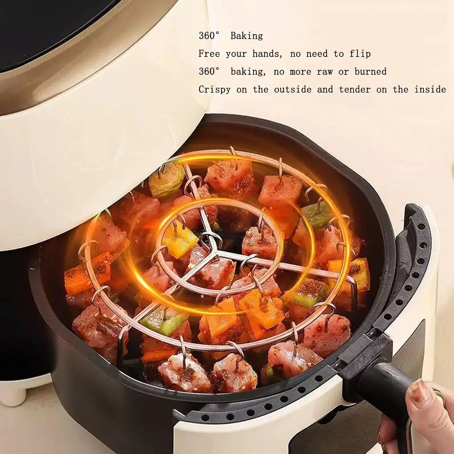 304 Stainless Steel Vertical Air Fryer Skewer Rack with 24Pcs Special Meat Skewers Roasting  Universal Oven BBQ Grill Stand