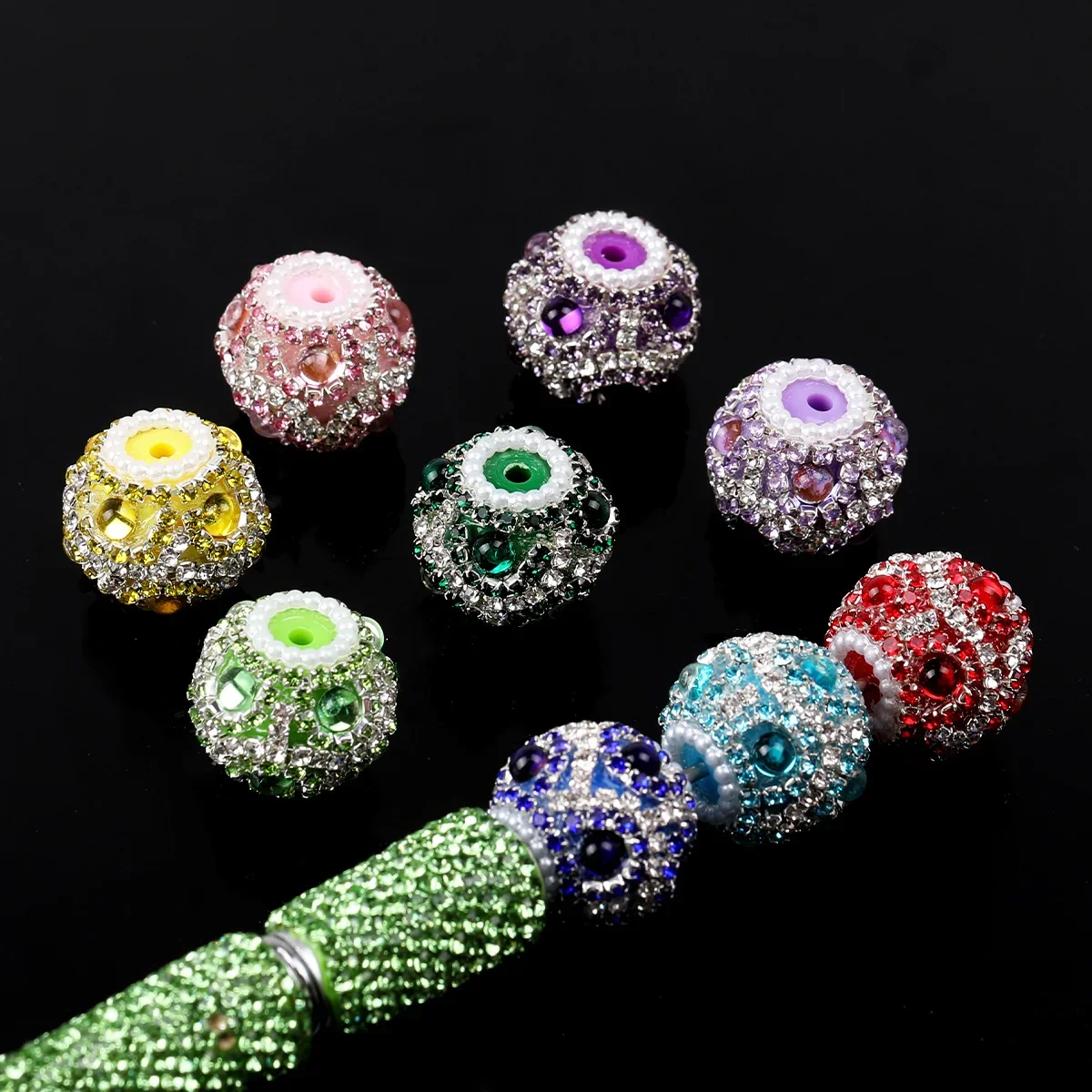 4/8 Stück Zufällige Farbe 22mm Zweifarbige Strass-Acrylperlen DIY Deko Stift Armband Bastelbedarf – Detail 1