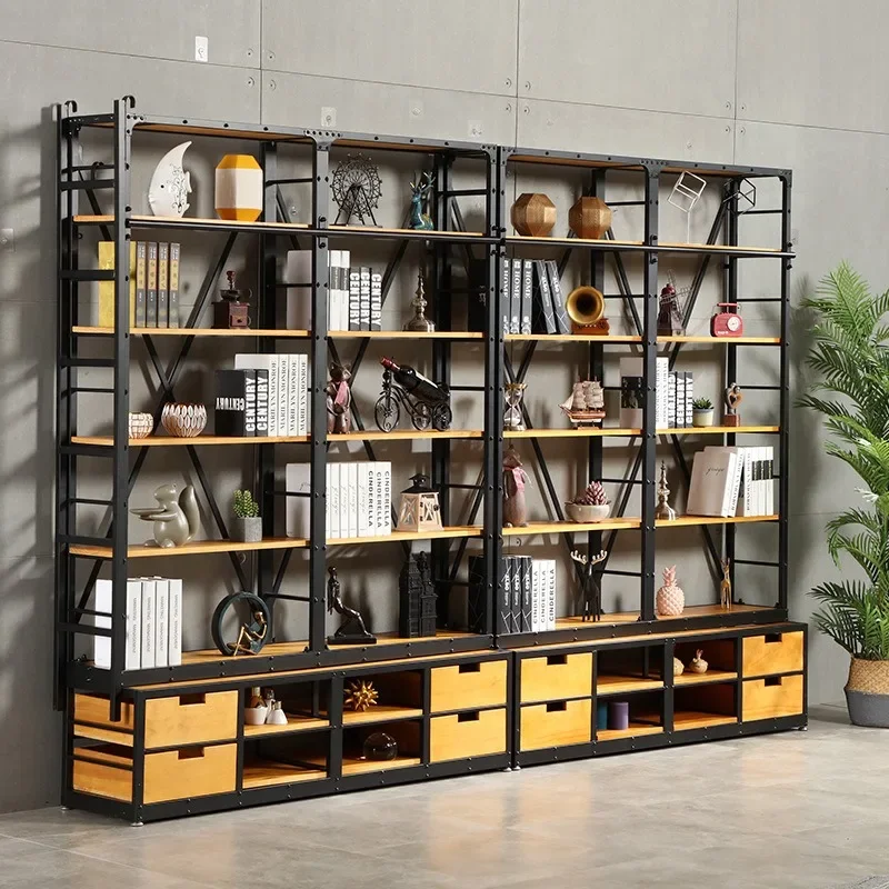 American industrial style wrought iron solid wood wine rack retro office multi-layer creativity