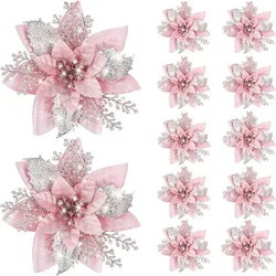 14.5cm Glitter Artifical Christmas Flowers Merry Christmas Tree Decoration Happy New Year Ornaments Xmas Fake Flowers Natal