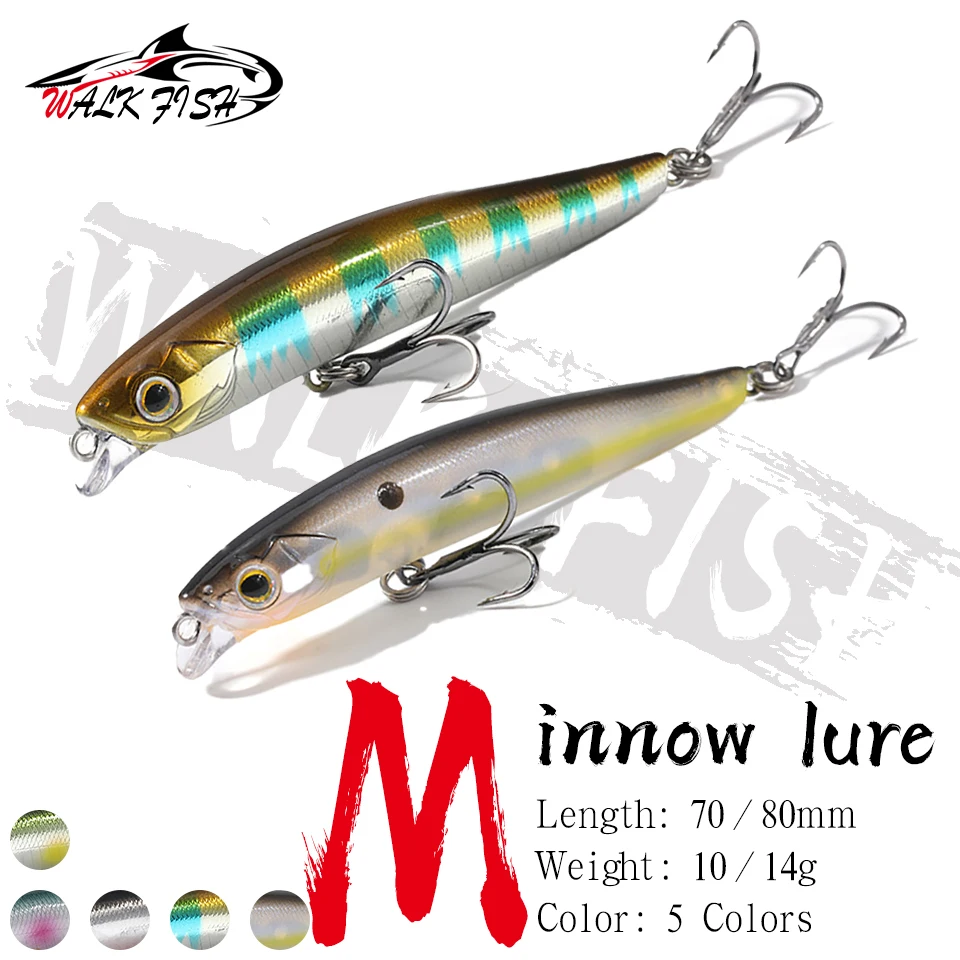 WALK FISH 10g/14g 70mm/80mm Minnow-Köder, robust, tauchfähig, mit Pencil-Lip, Hartköder für Meerbarsch und Forelle