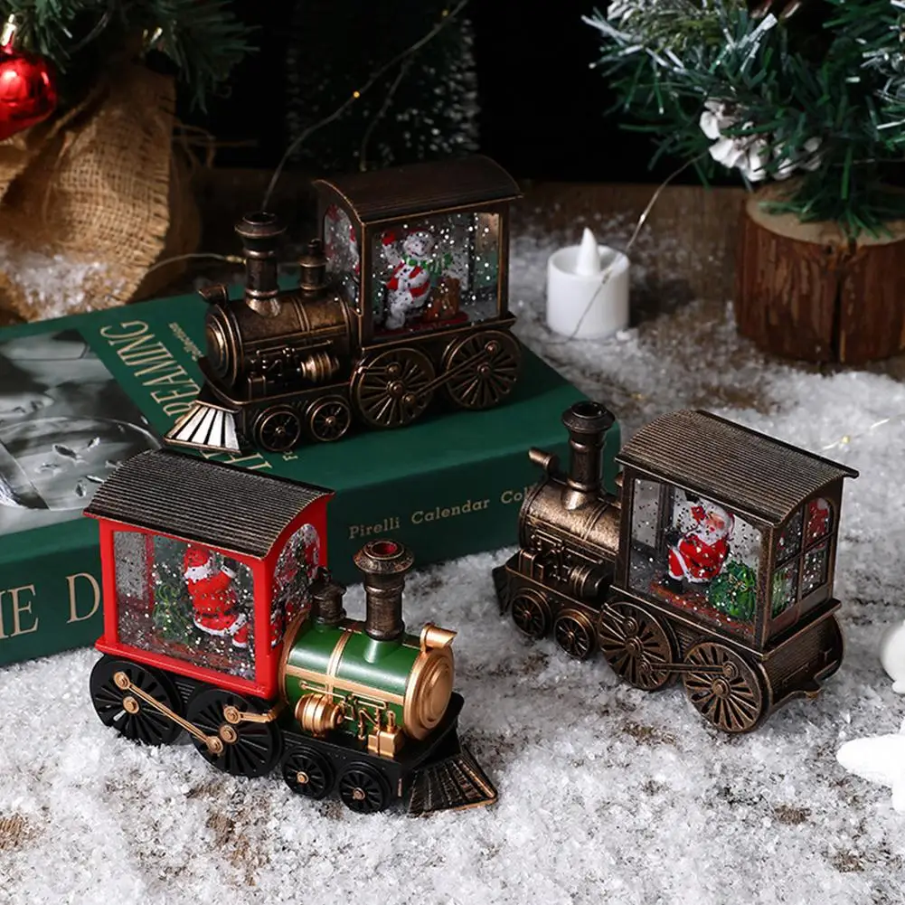 Christmas Eve Gift Charming Water-filled Christmas Train Ornaments With Led Lights Christmas Decorations Tabletop Decoration