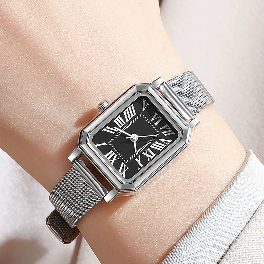 موضة جديدة الساعات الفاخرة للمرأة مستطيل ساعة كوارتز عادية السيدات الطلاب الفولاذ المقاوم للصدأ ساعة للهدايا Reloj Mujer #1