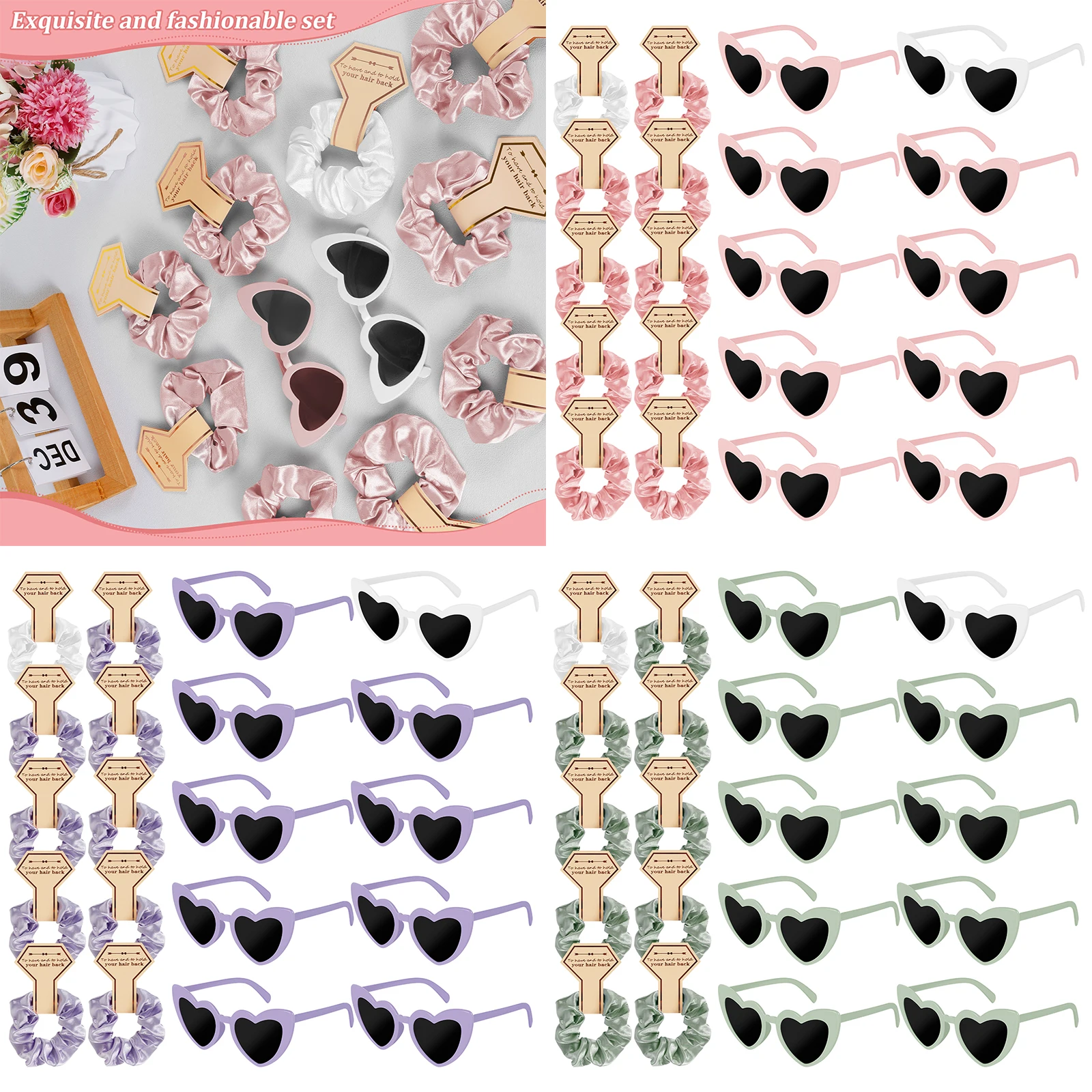 

20 шт. атласные резинки для подружки невесты и винтажные солнцезащитные очки в форме сердца, набор декоративных резинок для девичника, свадебный душ, подарки для подружки невесты