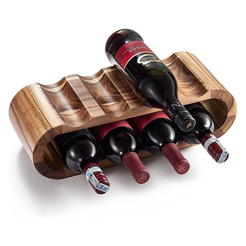 

Hot Selling 8 Wine Bottle Holder Acacia Rack Free Standing Wooden Wine Rack Bamboo Wine Shelf With 4 Silicone Grip Pads