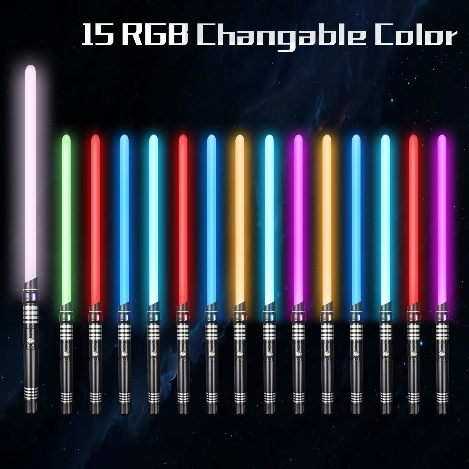 15-Color LED Light Saber Aluminum Alloy Single Click Color Switch Double Click Strobe Triple Quiet Quad Color Cycle Show
