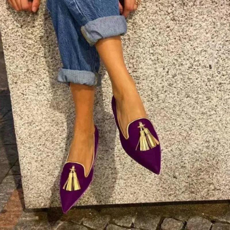 Flat Heels Tassel Women Shoes Casual Pointed Toe Women Shoes Size 34-43 Loafers Shoes