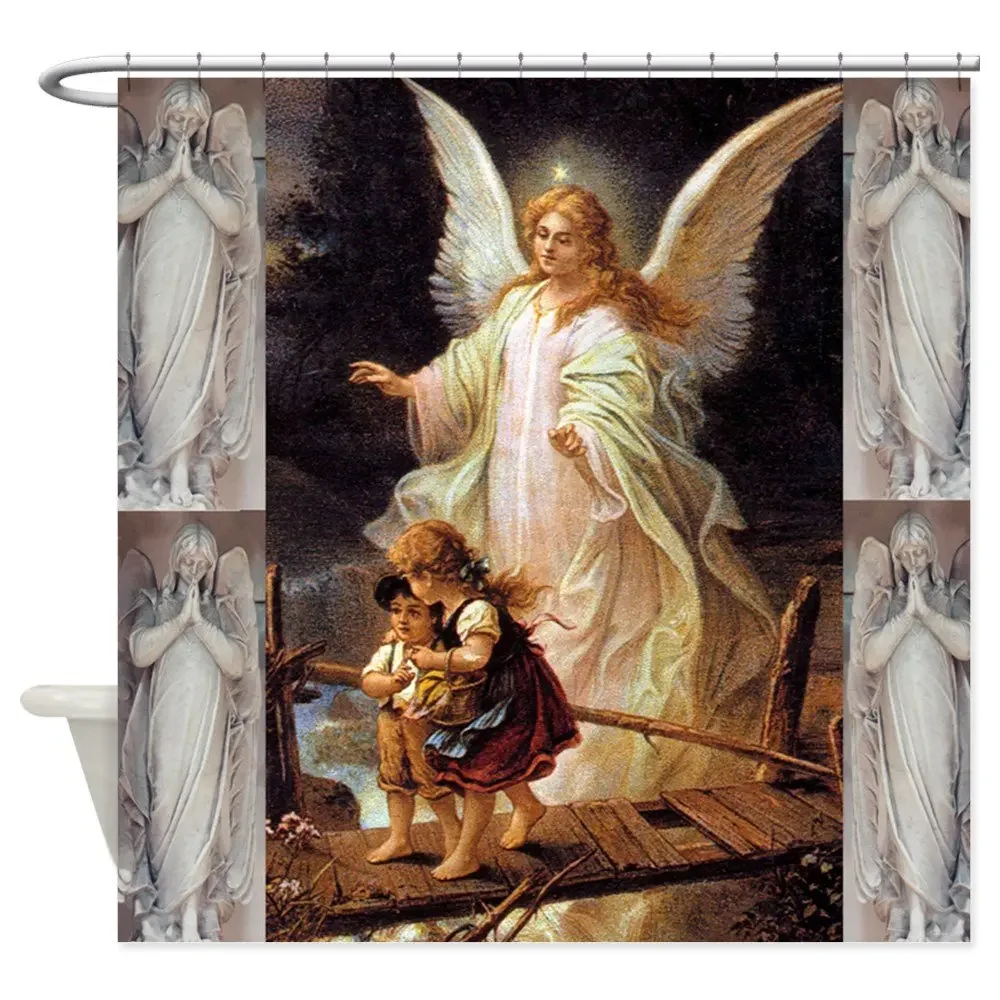 Guardian Angels Decorative Fabric Shower Curtain