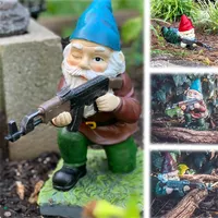 Funny Army Gnome Garden Statue Resin Desktop Lawn Ornament for Outdoor Garden Decoration Wooden Monster Yard Sculpture Figurines