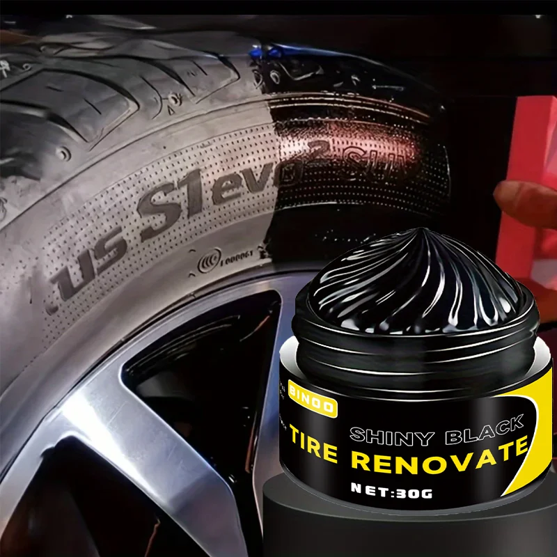 Black Shiny Tire Wax, Long-Lasting Tire Protection & Repair Cream, Prevents Cracks & Restores Black Gloss for All Tires