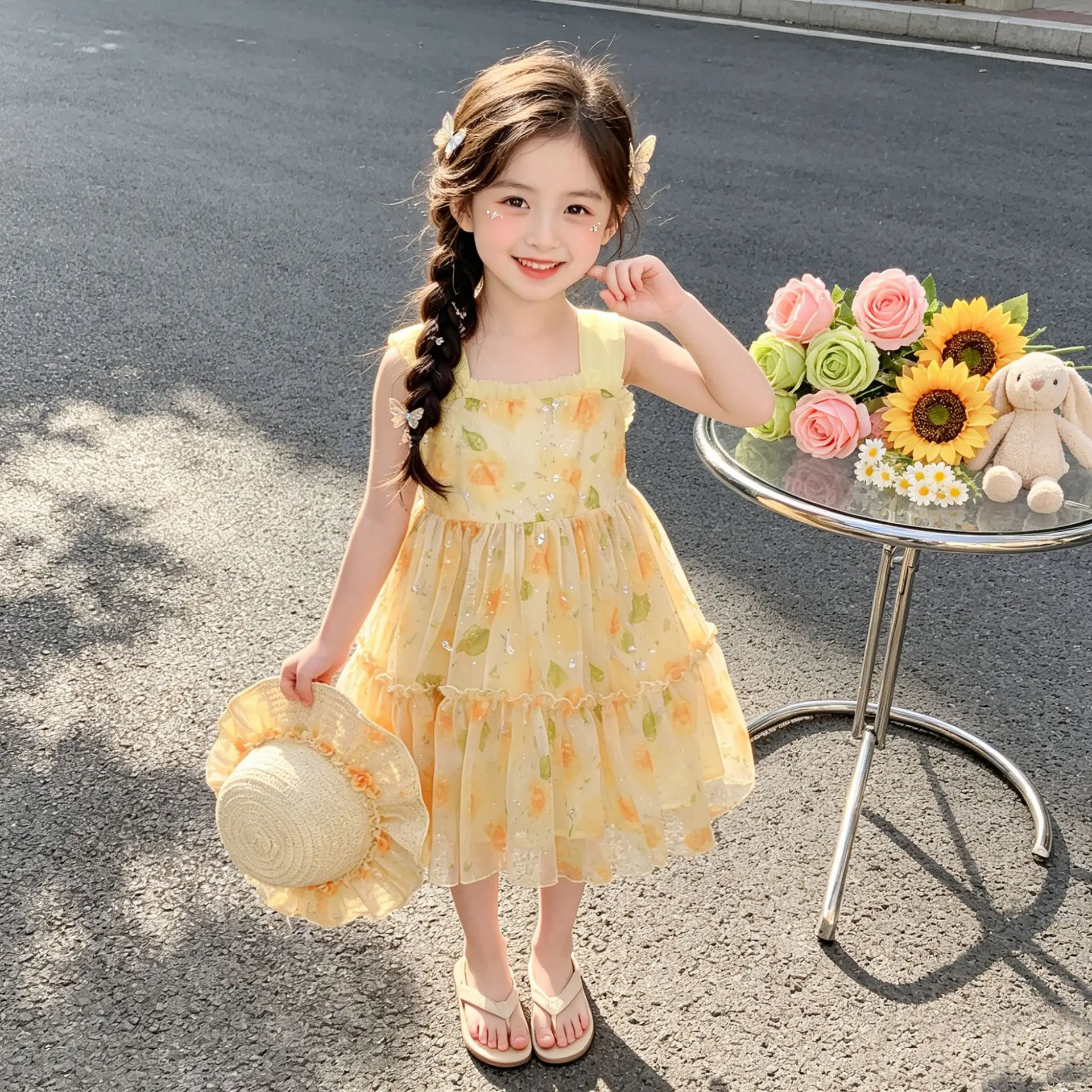 Girls Summer Dress 2026 New Baby Girl Sweet Strapless Skirt Kids Summer Super Beautiful Princess Dress