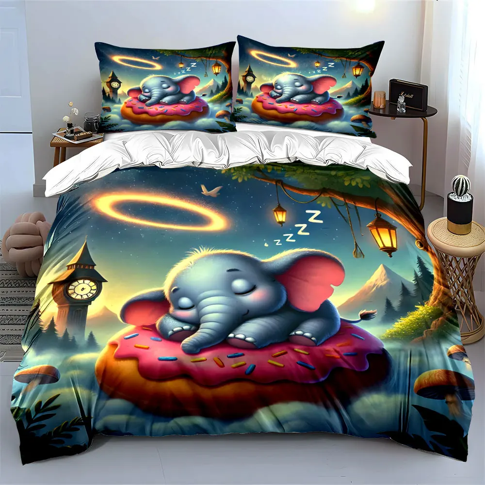 Elephant Dreaming Fantasy print bedding Set, Multiple sizes kid's and adults' bedroom Exquisite 3PC bedding set, gift