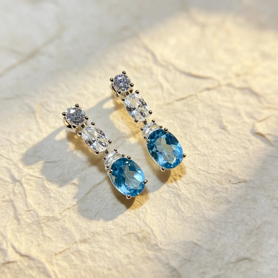New Model Exudes Elegance Natural Topaz Earrings S925 Pure Silver Fashion Classic Gemstone Jewelry Designer Style 6*8mm