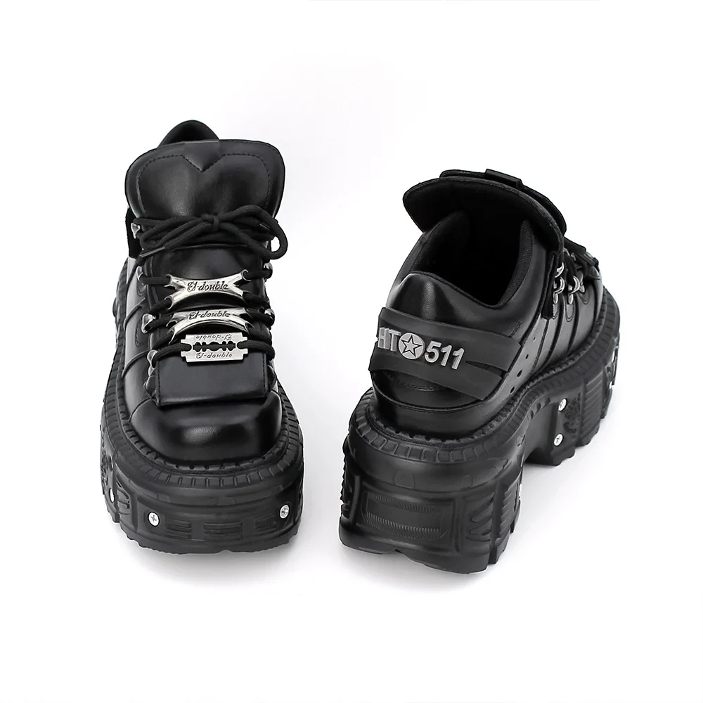 New Punk Style Women Shoes Lace-up Woman Gothic Ankle Rock Boots Metal Decor Fashion Height Increasing Shoes Creepers Female Ca