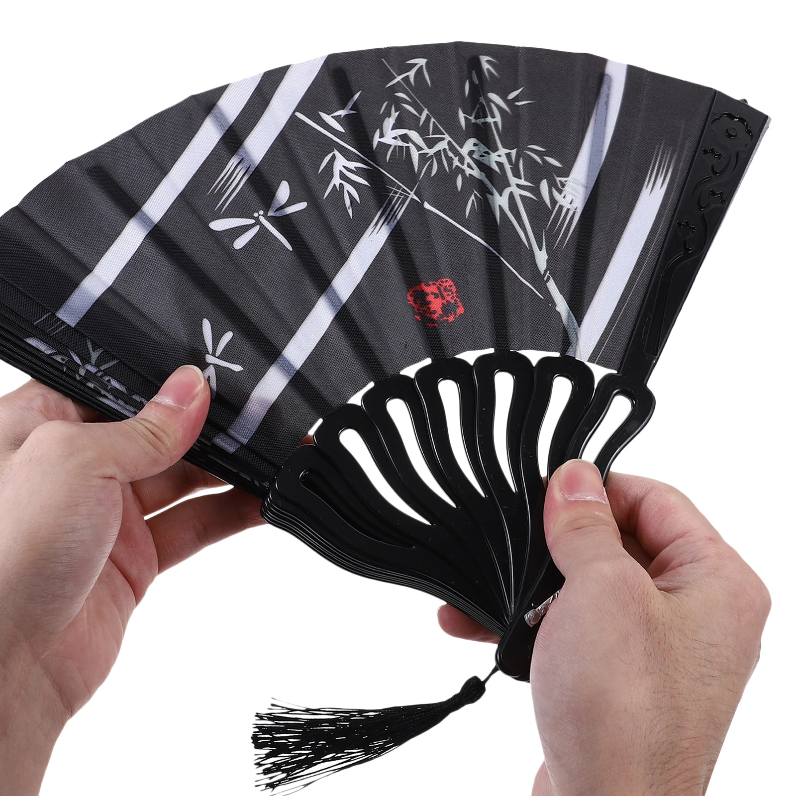 

Traditional Chinese Style Tassel Folding Fan Retro Wedding Gift Guest Party Supplies Ink chid Pattern Durable Decorative