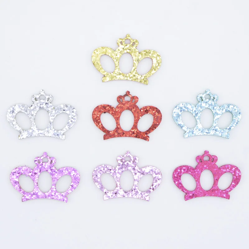 20Pcs 45*32mm Crown Non-woven Padded Glitter Fabric Appliques for Crafts Clothes Patches DIY Headwear Bow Decor Accessories