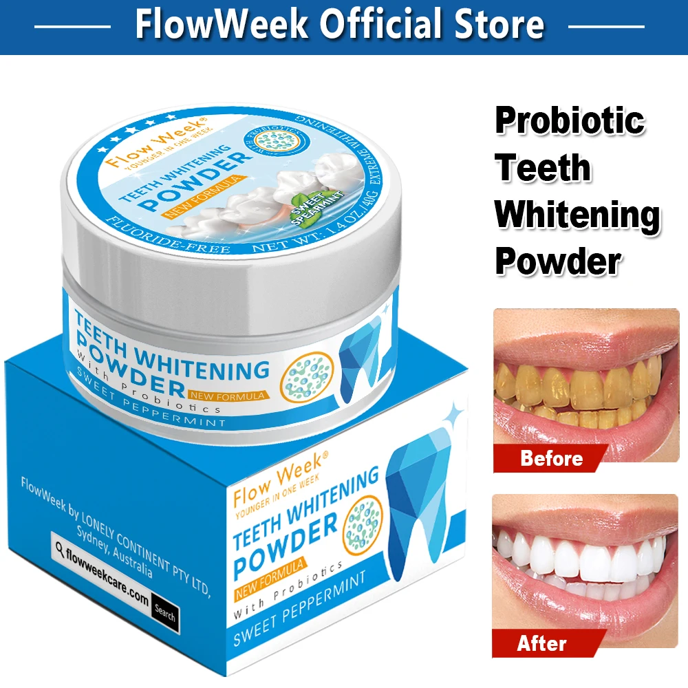 

FlowWeek Teeth Whitening Powder - an alternative to tooth polish and tooth stain remover - for sensitive teeth and freshening br