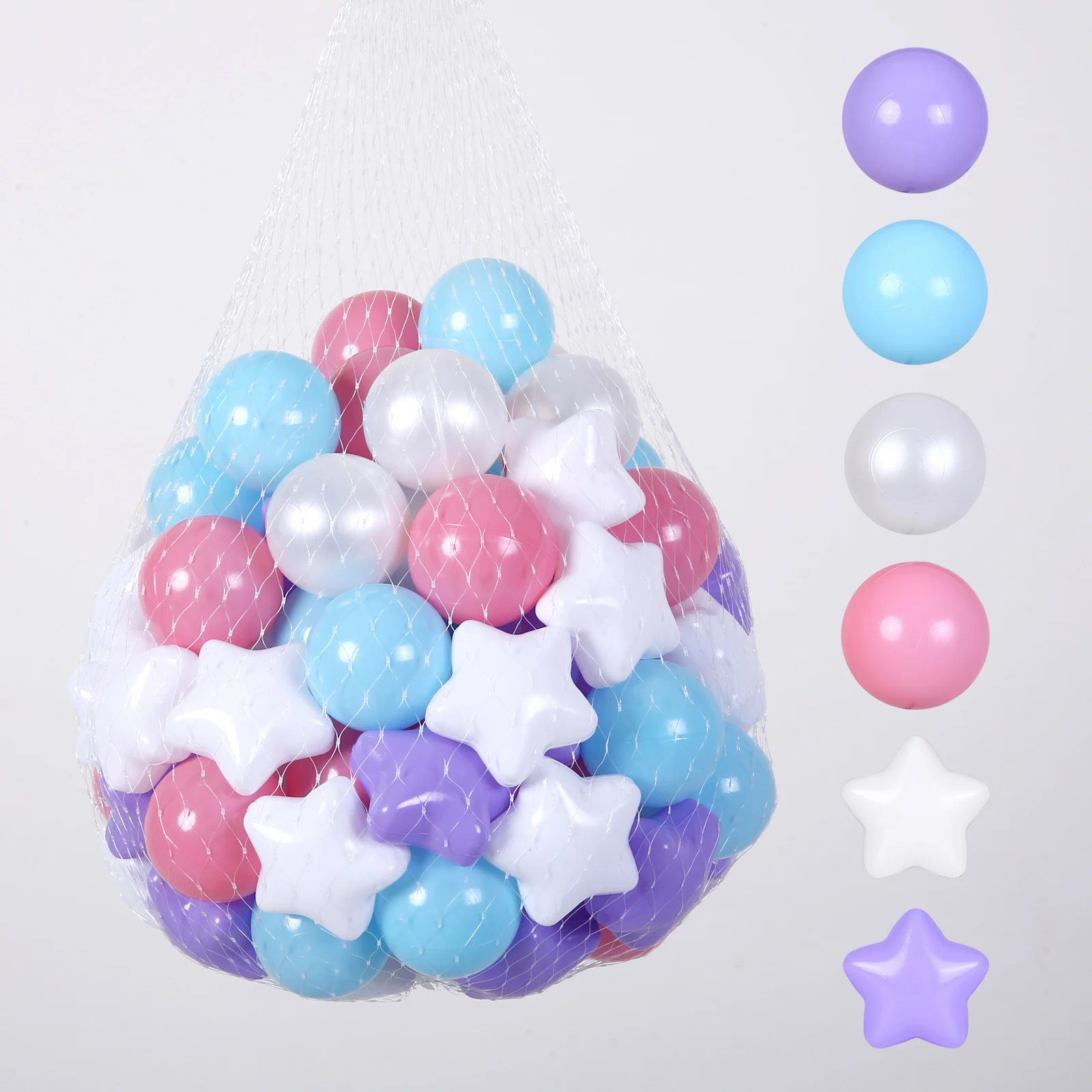 100pcs BPA 무료 무독성 플라스틱 공 구덩이 공 어린이 공 구덩이 및 풀 장난감에 대 한 6 색 라운드 및 별 모양