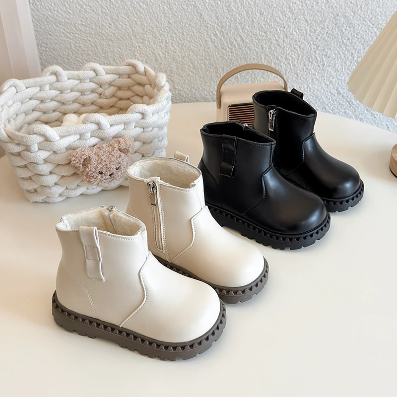 

Детские полусапожки, модная обувь для мальчиков, осенне-зимние кожаные детские ботинки, нескользящие ботинки для маленьких девочек, новинка 2025, зимняя обувь для малышей