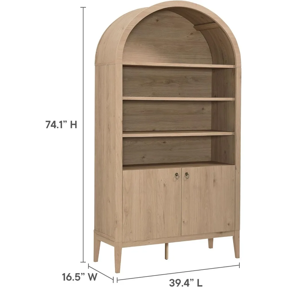 خزانة عرض تخزين من خشب البلوط الخفيف مقاس 74 بوصة مع رفوف مفتوحة ومغلقة، جمالية حديثة، تصميم رف الكتب #3