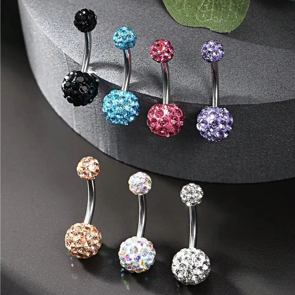 1pc 14G Belly Button Rings Stainless Steel Colorful CZ Navel Barbell Stud Piercing Jewelry Women Navel Rings CZ Body Piercing