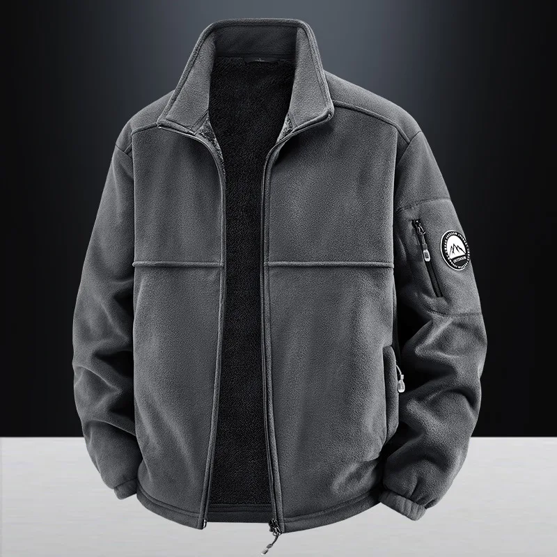 

Осенне-зимняя мужская куртка, простая однотонная мужская плюшевая верхняя одежда с воротником-стойкой, утепленное уличное повседневное мужское пальто с длинными рукавами