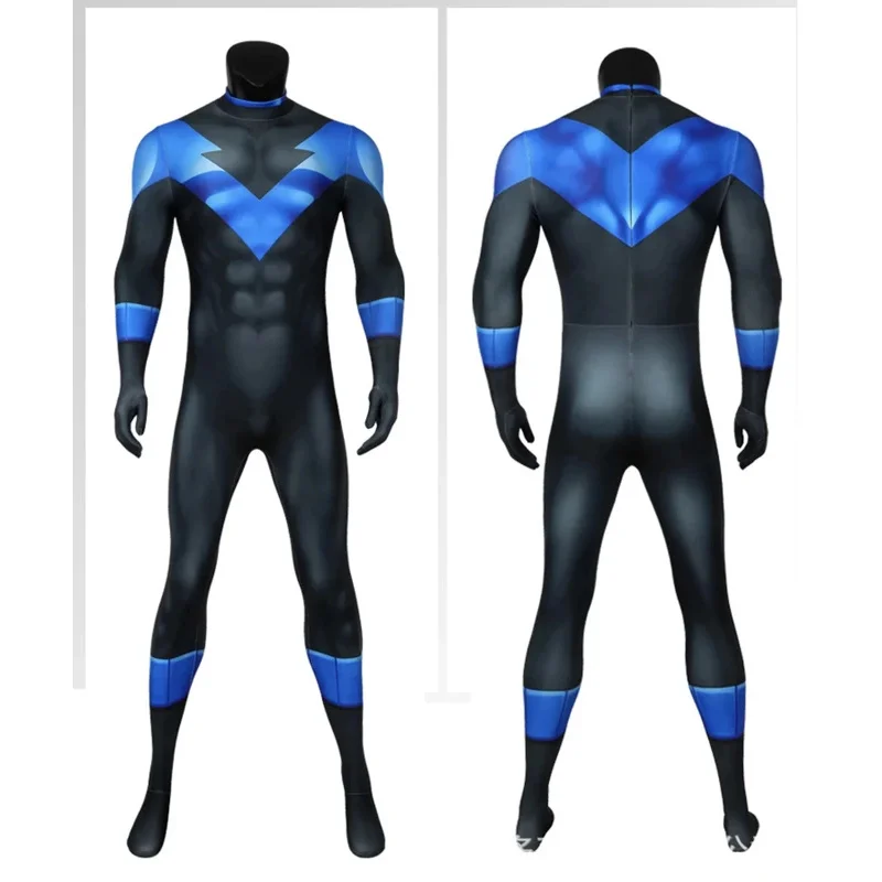 

2025 Adult Superhero Titans Nightwing Jumpsuit Cosplay Costume Halloween Masquerade Cool Bodysuit With Eye Mask -o-A