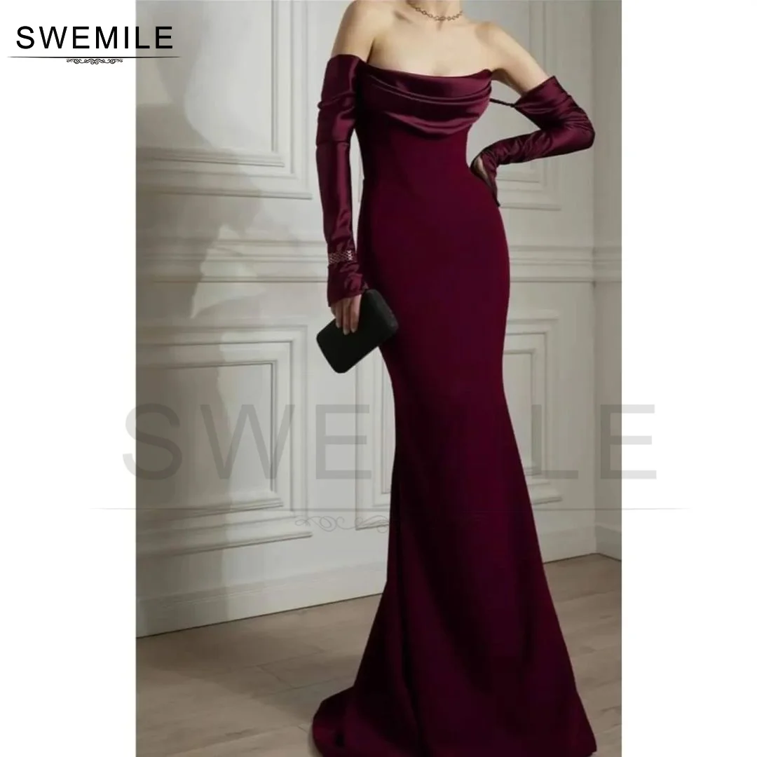 SWEMILE Mermaid Strapless Floor-Length Long Sleeves Zipper Up Prom Dresses Wedding Party Dress Elegant And Beautiful Dresses