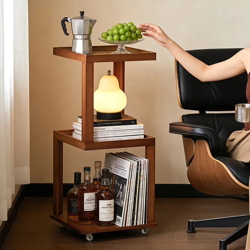

Minimalist Side Table Coffee Table Movable Living Room Household Small Table Balcony Solid Wood Trolley Side Cabinet