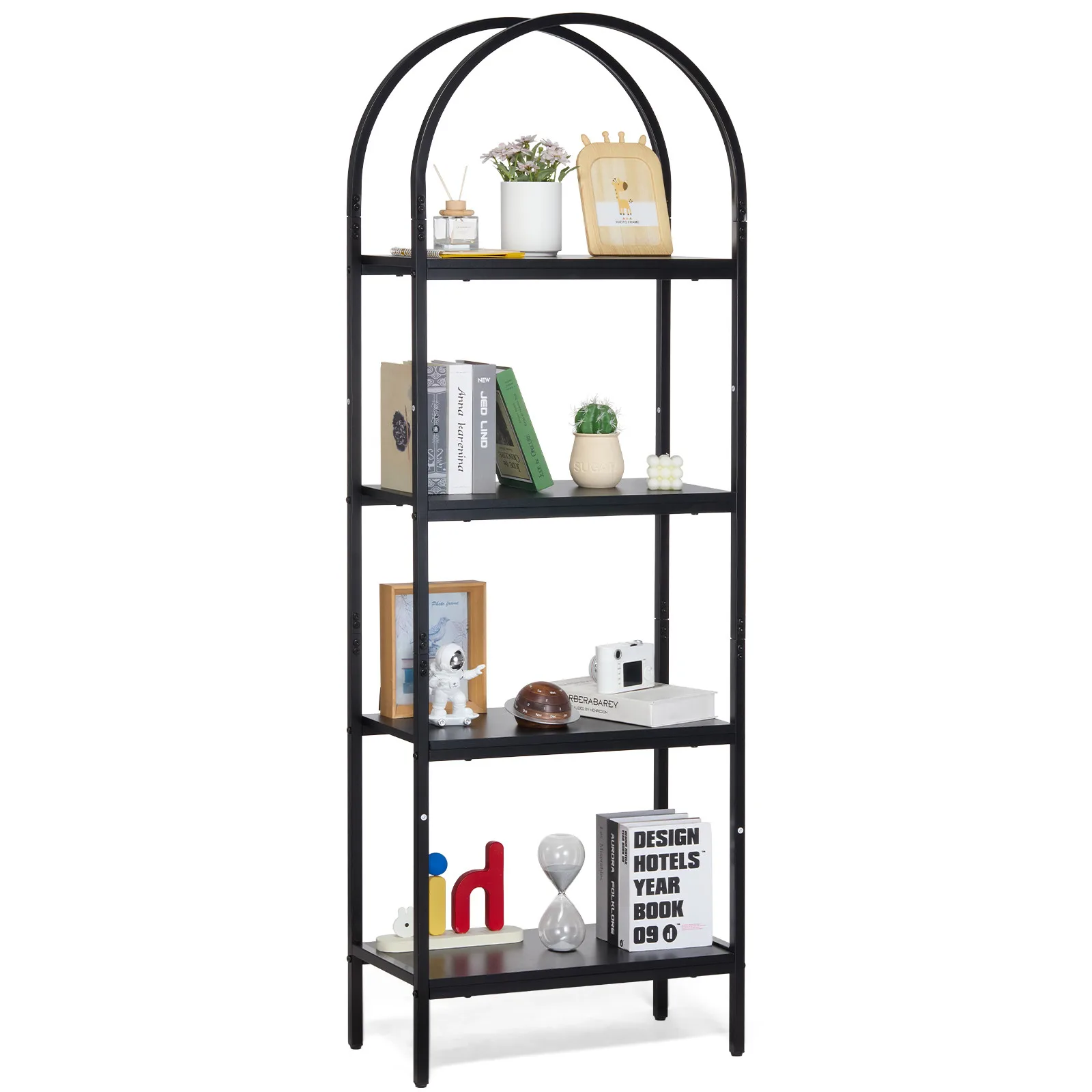 

4 Tier Metal Bookshelf Storage Rack Industrial Style Shelving Unit for Living Room Office Display Organizer Adjustable Heavy