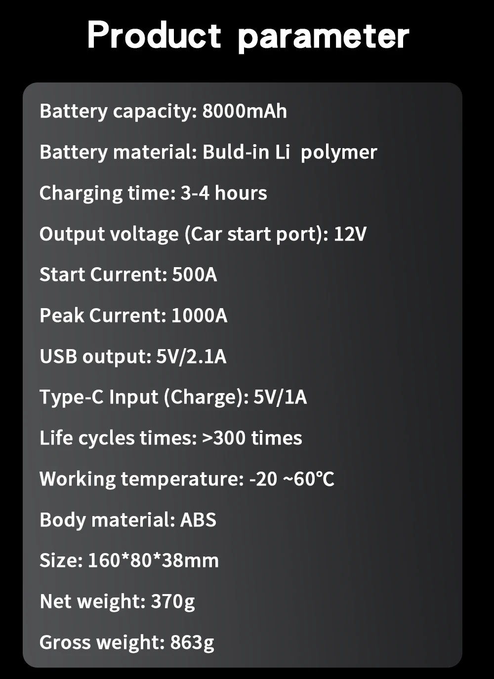 New 1000A Car Jump Starter Car Battery Starters Portable Power Bank 12V Starting Device Booster For Petrol Diesel Car