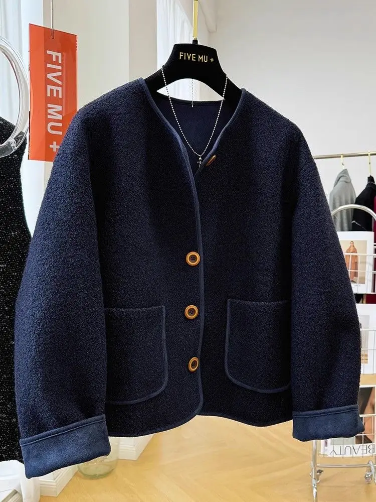 

Осень/зима 2022, модное женское пальто из овечьей шерсти, теплая короткая хлопковая куртка для поездок на работу