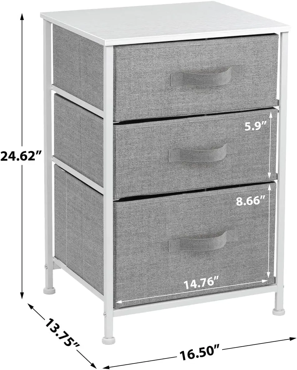 

Sorbus Nightstand With 3 Drawers - Bedside Furniture End Table Night Stand With Steel Frame, Wood Top & Easy Pull Fabric Bins -