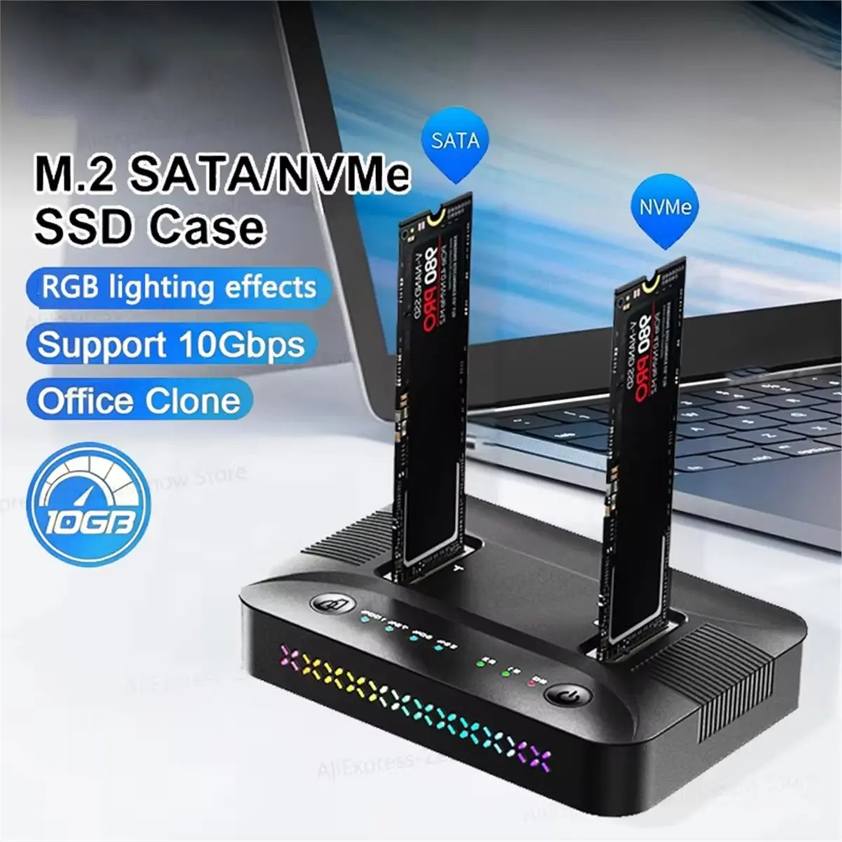 [VALUE PACK]M.2 NVMe/SATA Dual-Bay Hard Drive Docking Station Offline Clone Hard Disk M.2 SSD Duplicator USB3.2 GEN2 SSD Adapter view 3