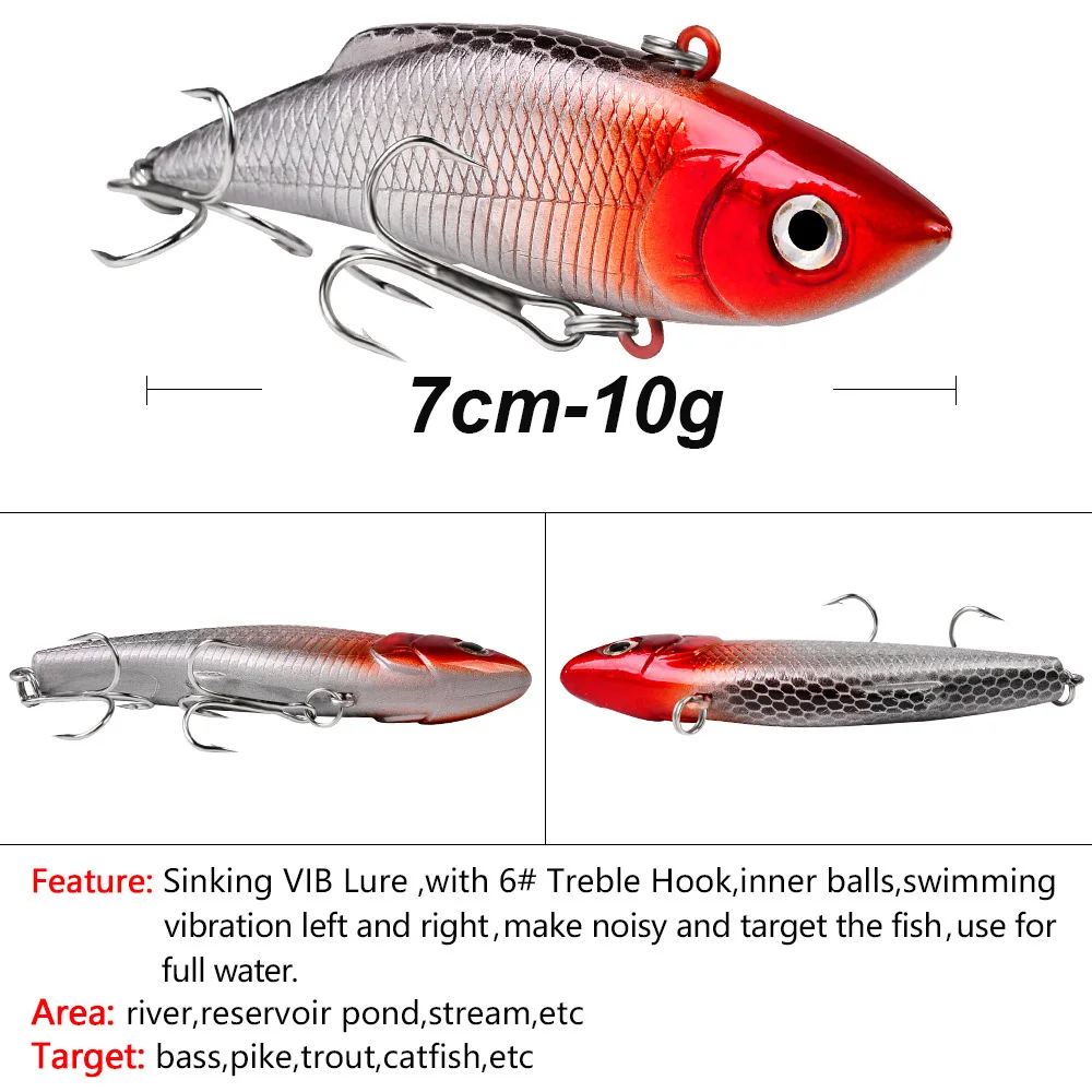 YUCONG 1PX Sinking VIB Lure 7cm-10g Trolling Vibration Fishing Bait Diving Hard Wobbler Pike Swimbait Pesca lurre cebos Isca