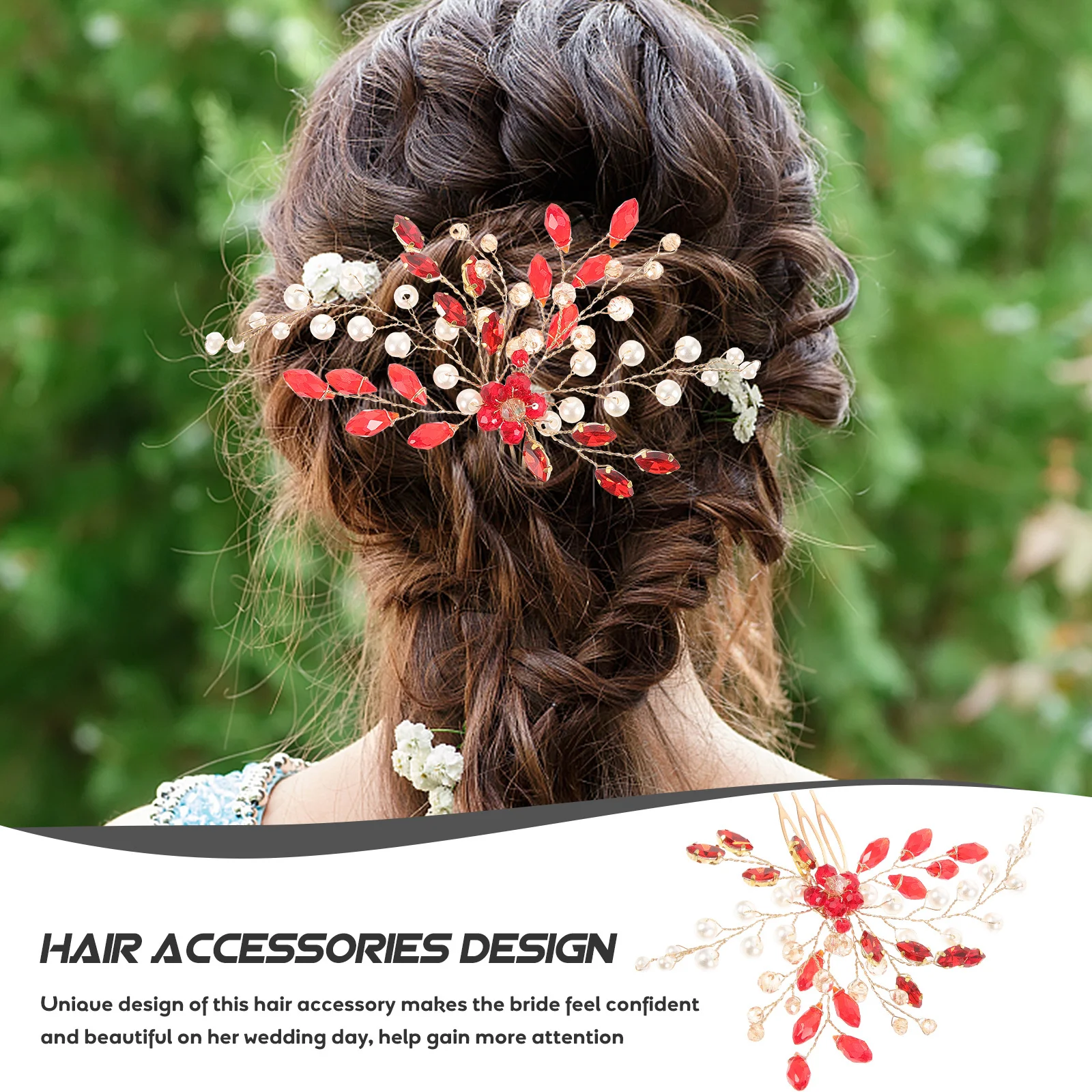 

Red Rhinestone Pearl Hair Side Comb Bridal Hairpin Wedding Hair Accessories for Women Prom Special Events Rhinestone Side Comb